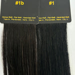 Farveprøver i sorte nuancer til sammenligning af farverne #1 og #1B