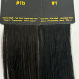 Farveprøver i sorte nuancer til sammenligning af farverne #1 og #1B